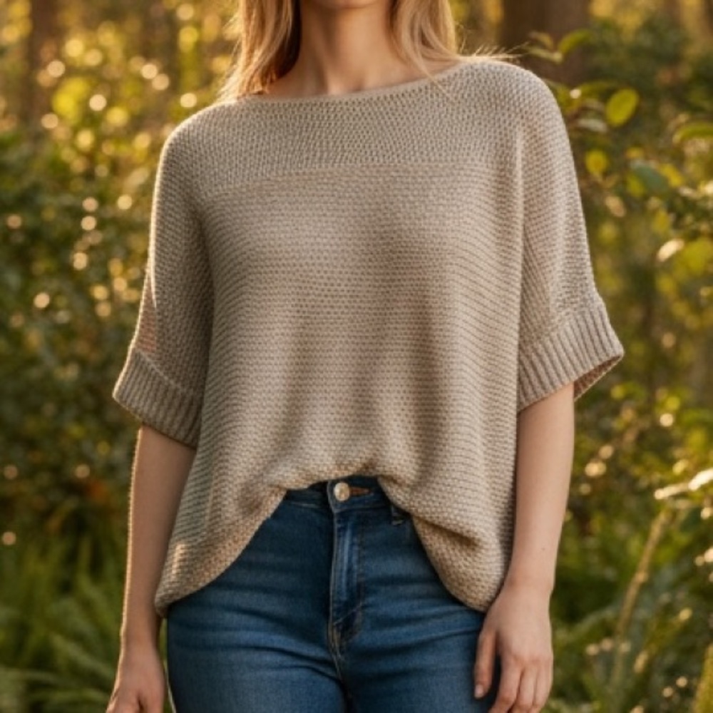 Tommy Bahama Beige Boxy Short-Sleeve Knit Top